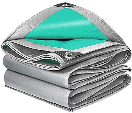 Heavy Duty Tarp Tarpaulin Reinforced Eyelets,Thick 0.32mm PE Waterproof Silver Tarp Sheet Cover,for Kennels Chicken Coop Fishpond Hay Log Pile Roof Trailer Outdoor Furniture (4x4m/13x13ft)