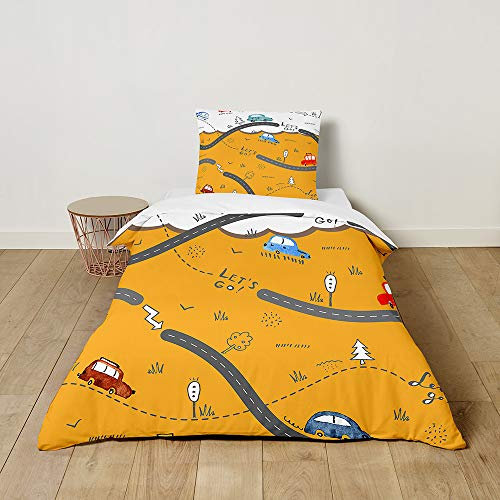 Morbuy Kinderbettwäsche Set mit Cartoons Muster - Kinderbettwäsche-Set Babybettwäsche für Mädchen Junge - Mikrofaser Bettbezüge Kissenbezug 2 teilig (100x135cm+40x60cm,Autobahn)