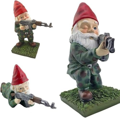Garden Gnomes Statue - Military Garden Gnomes, Funny Army Gnomes,Gnomes Garden Decorations, Indoor Outdoor Lawn Yard Ornaments (3 pcs), 15x8x5.5cm/12x11x5.5cm/15x5.5x6cm
