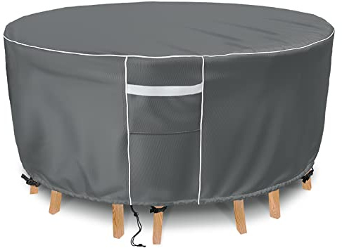 Gasadar Patio Furniture Covers Waterproof, Round Outdoor Furniture Cover, 600D Heavy Duty Patio Table & 6 Chairs Set Cover, All Weather Protection Covers for Outdoor Table Set, 84 Dia x 28 H -Grey