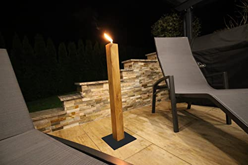 Gartenfackel aus Eiche - Nachfüllbar - Handarbeit - Terrassenfackel / Ölfackel / Balkonfackel inkl. Kindersicherung und Glasfaserdocht (schwarz, 90cm)