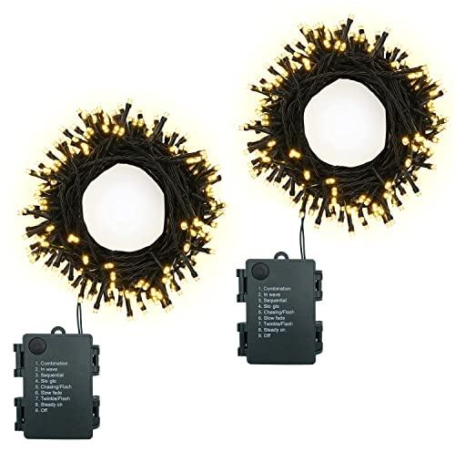 Lichterkette Batterie mit Timer 10m 100led Lichterketten Batteriebetrieben 8 Modi Innen Außen Weihnachtsbeleuchtung Battery powered für Weihnachten Halloween Garten Balkon Hochzeit (Warmweiß, 2 Stück)