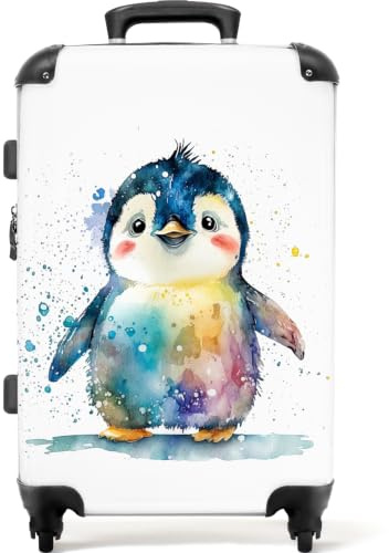 NoBoringSuitcases© Kinderkoffer, Kinder Koffer, Koffer Groß, Koffer Kinder, | 72 L - TSA Schloss, Reisekoffer Kinder, Koffer 20kg Gepäck, Suitcase Large, Koffer Mittelgroß (Pinguin - Aquarell, 67 cm - )
