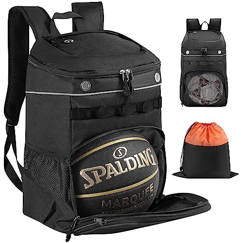 TRAILKICKER basketryggsäck med laptopfack och bonus justerbar tvätt-/skoväska, utomhusutrustning, gymväska för baseball, fotboll, volleyboll, resor, skola – 35 l, svart, En Storlek, TK11