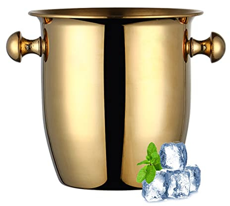 SektküHler FlaschenküHler Champagner KüHler GeträNkeküHler Eis Eimer Tisch Eimer Weineimer Eiskluck für Partys Bier Eimer Edelstahl Weinkühler Eimer Cocktail Eimer 2L Golden