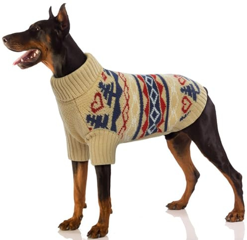 PUMYPOREITY Rollkragenpullover, Warme Strickwaren Winter Hund Mantel Weihnachten Kleine Hunde Haustier-Winterkleidung hundepullover Winter für Welpen und Katzen mit Weihnachten Muster(Khaki, XL)