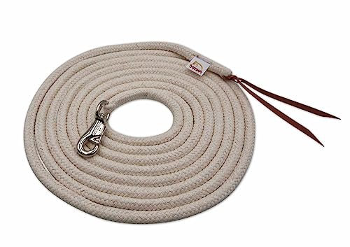 Amesbichler Reitsport AMKA Bodenseil Bodenleine aus Baumwolle + Lederklatsche naturfarben mit Bull Snap Westernleine 4,25 m