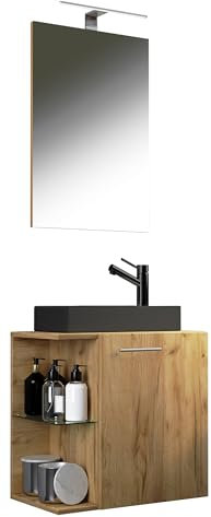 VCM 3-TLG Set/Waschplatz für Gäste WC/Gästebad/Waschtisch mit Spiegel/Badezimmer Set – Hausa SC-BL