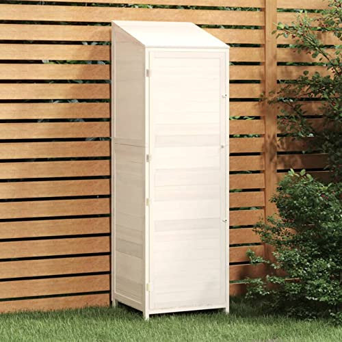 Homgoday Casetta da Giardino in Legno Massello di Abete, Bianco, 55x52x174.5 cm, Ideale per Attrezzi da Giardino e Accessori, Facile Assemblaggio, Resistente alle Intemperie