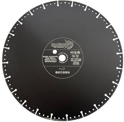 EDW Disco de corte de diamante profesional, 350 mm x 20,0 mm, para cortar plástico, madera, metal, fibra de vidrio, vidrio de carbono y hormigón lavado Rescue, disco de corte de diamante con muy poco