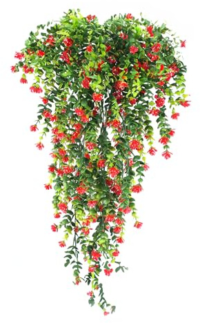 HBell 2 fiori artificiali da appendere, resistenti ai raggi UV, bouquet di fiori da appendere, piante rampicanti pendenti per parete, casa, giardino, cortile, patio, matrimoni, decorazione per interni