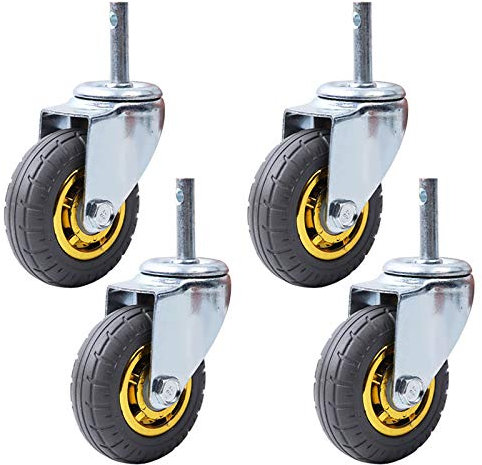 Gummierte Trolley-Räder Lenkrollen, Satz mit 4 drehbaren Hochleistungsrädern aus Gummi oder Möbelwagen, bewegliche Räder, 360° drehbarer Transport-Industrieor, Ersatzrad, Vorbau M14 x 60 mm/Bremse/125