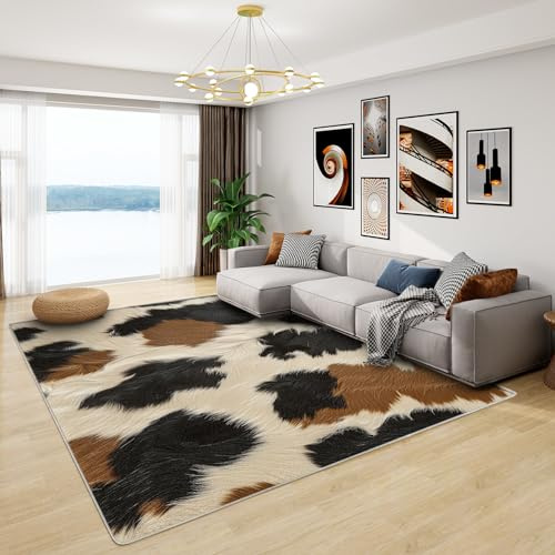 Cowhide Rug Large - Cowhide Rug, Cow Print Rugs for Living Room Bedroom, Washable Non Slip Soft Large Carpet, Patterned Area Rugs & Home Decor 120x170 cm