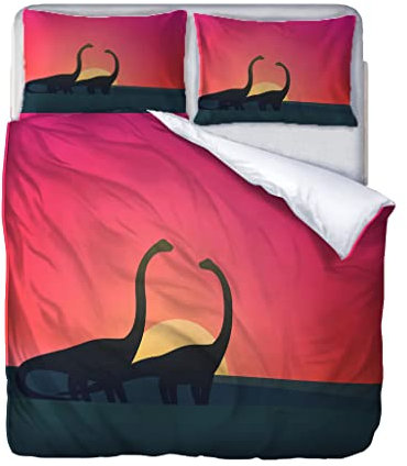 Bettbezug 140x200 Cm Kinder Bettwäsche Sets Mit Reißverschluss 3D Sonnenuntergang Tier Dinosaurier Druck 3 Teilig Weicher Microfaser Bettbezüge Und 2 Kissenbezug 80x80 Cm Mikrofaser, Bedding Mädchen
