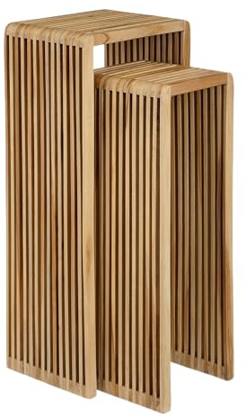 MICA Decorations Yonker Table des Plantes - Lot de 2 - L35 x l25 x H80 cm - Bois recyclé - Marron