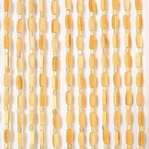 Generisch Hölzern Perlenvorhang 52 Stränge 90x200cm Bambusvorhang Türvorhang, Balkontür Fliegengitter, Türvorhänge Panel Für Wohnzimmer Schlafzimmer Wandschrank Cafe Restaurant(Beige)