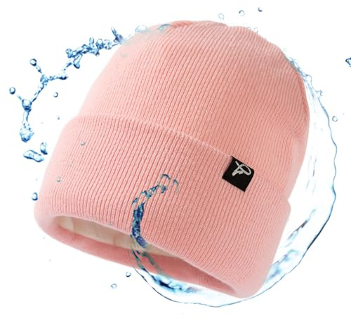TOP-EX wasserdichte Wintermütze Herren & Damen, Warme Fleece-gefütterte Strickmütze Beanie, Atmungsaktive Outdoor Lauf- & Skimütze, Winddichter Regenschutz, Herrenmütze Rosa L/XL