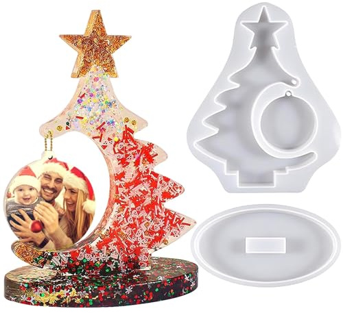 Moules en résine époxy - Décoration DIY pour sapin de Noël - Moule en silicone avec socle - Pour bricolage, Noël, cadeau d'anniversaire, décoration de maison