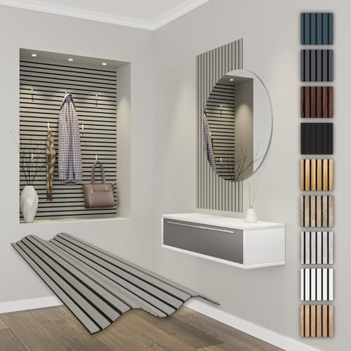 HEXIM Panneaux Acoustiques 118x60cm - Paroi à Lamelles Flexible Bois MDF Panneaux Muraux Revêtement à Lamelles Revêtement Mural (1 panneau / 0,708 m² Sandgrey - APF02)