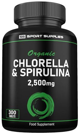 Organic Chlorella and Spirulina - 2500mg - 300 Tablets - Broken Cell Wall - Pure Formula Supplement with No Additives