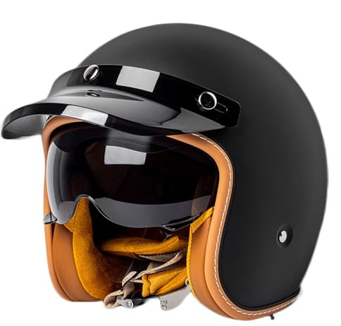 3/4 Halber Motorradhelm, Retro-Motorradhelm, ECE/DOT-Zugelassener Retro-Jet-Helm Für Damen Und Herren, Jethelm mit Visier, Hochwertiger Motorradhelm, Moped, Motorrad, Helikopter