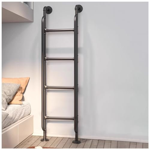 Strapazierfähige Dachbodenleiter, Treppe für Keller, Fenster, Brunnenausgang, 1,2 m hoch, mit Handläufen und selbstklebender Schaumstoffpolsterung, Bodenstehend und Bettseitenmontage, Eisen, Schwarz