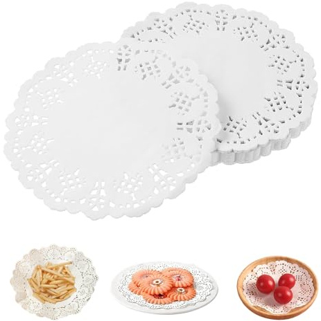 banjiabb 280 Stück Rundes 9 CM Spitzenpapier für Kuchen, Tortenspitze, Weißes, Rundes Papier Spitzendeckchen, Hochzeit, Geburtstag, Party, Kuchen, Pizza