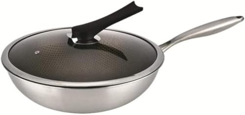 CHFYIJYHM Wok Bottom Kitchen,304 Stainless Steel Non-Coated Frying Pan, Non-Smoke Gift Non-Stick Cookware for Gasherd, Halogen Herd (34cm)