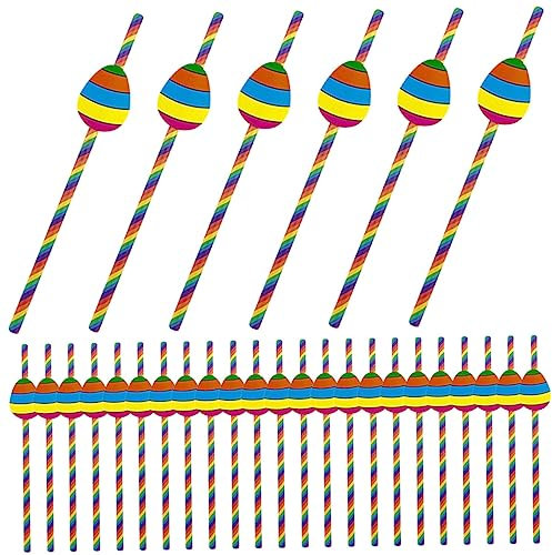 minkissy 40pcs Easter Egg Pattern Pastel Paper Straws Decorative Party Supplies Birthday Wedding Straws