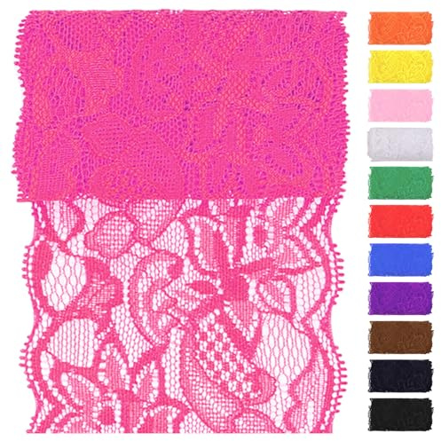 Swpeet 5 Yard von 3.15 Breite Rose Red Lace Stoff Stretch Elastic, Trim Lace Band, elastische Näh Trim Band für Kleidungsstück, Stirnbänder, Hochzeit Bouquet Herstellung DIY Handwerk