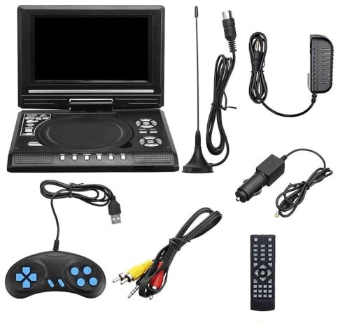 EDEDE Portable DVD Player, 7.8 Inch 16:9 Widescreen DVD Player 270° Rotatable LCD Screen Home Car TV DVD Player Portable VCD MP3 Viewer With Game Function for Beginners