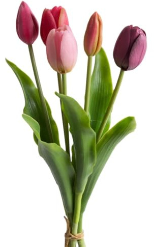 Botanic-Haus künstliches Tulpenbündel Holland mit 3 Tulpen und 2 Tulpenknospen Farbe: pink-Beauty-aubergine real Touch