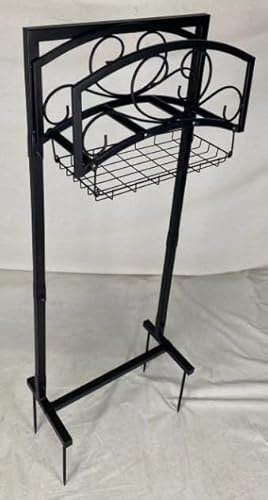 Kingson Supporto autoportante tubo giardino cestino portaoggetti acciaio verniciato a polvere nero resistente, contiene 150 m tubo, design rimovibile portatile strumenti