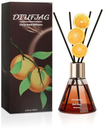 DIUFJAG Profumatore per Ambienti - Agrumi,Citrus Diffusore Profumo Ambiente con 8 Bastoncini Reed Diffuser per Bagno,Appartamento 100ml