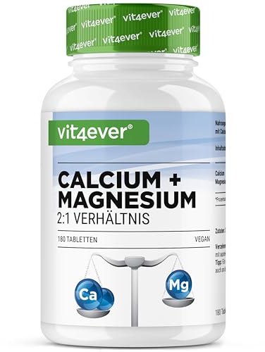 vit4ever Calcium Magnesium Komplex - 180 Tabletten - 2:1 - hochdosiert | Laborgeprüft, 800mg Calcium & 400mg Magnesium, vegan, 6 Monate Vorrat