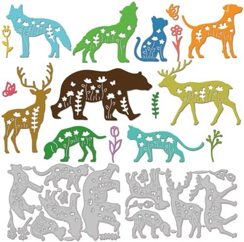GLOBLELAND Stanzformen Mit n Und Tieren Für Bastelarbeiten Scrapbooking Metall Katzen Hunde Wildn Schmetterlinge Stanzungen Für Kartenherstellung Prägung Fotoalbum Basteldekoration