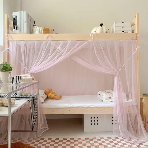 NYSDM Tenda Zanzariera per Letto a Castello Rosa a Maglia Fine Protezione dagli Insetti con Supporto Angolare ad Apertura Singola Repellente