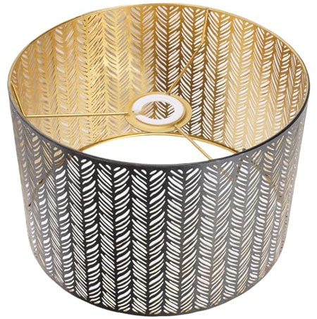 Srliya Metall-Lampenschirm, E14 E27, Eisen, Zylinderform, Ausgehöhltes Blatt, Dekorativer Lampenschirm für Tisch-, Wand- und Deckenlampe, Schwarz und Gold