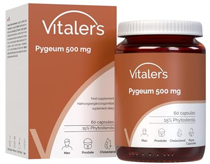 Vitaler's Pygeum 500 mg - 60 gélules, végétalien, 1 mois de supplémentation, sans conservateur, composition pure