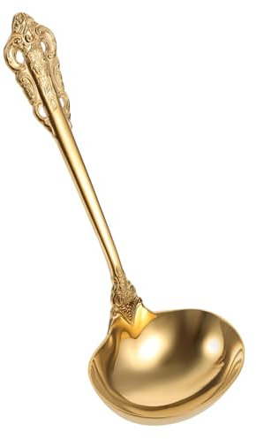 Warmhm Golden Spoon Kitchen Ladle for Soup Multi-use Cooking Spoon Hanging Design for Hotpot and Household Use