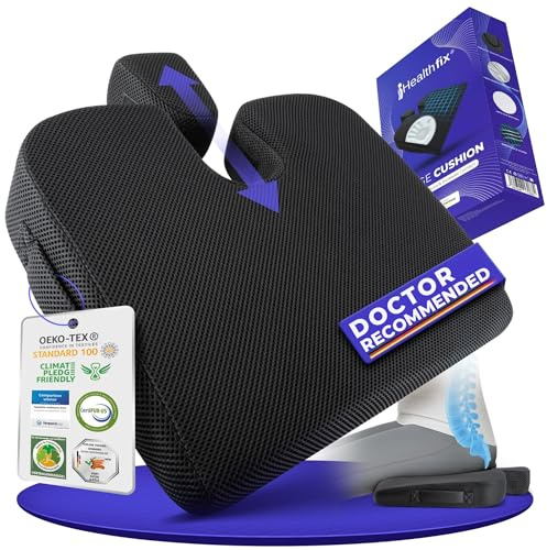 Healthfix Cuscino per sedile a cuneo, ortopedico in memory foam, per sedia e auto, ergonomico, per ufficio, guida e casa, migliora la postura e allevia il dolore alla schiena, all'anca e al coccige