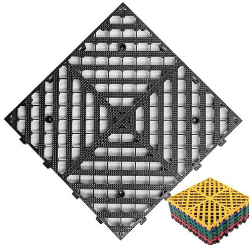 Piastrelle ad incastro per pavimenti da garage, in PVC resistente, modulari, autosvuotanti, antiscivolo, per garage, autolavaggio, officina, tappetini rimovibili, 40 x 40 x 3 cm, nero, 4 pezzi ≈0,6 ㎡