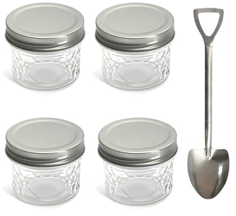 Rieoany 4 Pezzi 120 ml Barattolo Vetro con Coperchio e Cucchiaio, Vasetti per Marmellata, Vasetti Vetro Piccoli, Barattoli Sigillati Riutilizzabili per Tè, Caffè, Spezie, Cereali, Frutta e Zucchero