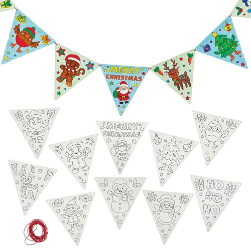 Baker Ross FN631 Weihnachtswimpel zum Ausmalen - 1er-Pack, lustige, weihnachtliche Aktivität für Kinder zum Ausmalen und Personalisieren von Wimpeln