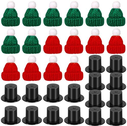 QINQINZIJIN 32 Stück Mini Weihnachtsmützen und Zylinder Hut Set, Kleine Weihnachtsmützen, Mini Strickmützen Weihnachtsdeko Zum Basteln, für Flaschendeko, Weihnachtsfeiern (Rot und Grün)