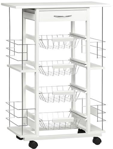 HOMCOM Carrito de Cocina con Ruedas, Cajón, Comedor 57x37x83 cm Blanco