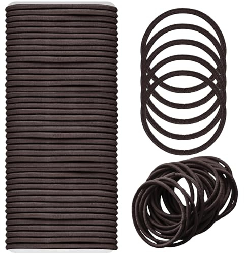 100 Hårsnoddar | 2mm Tunn Elastisk Hårsnodd Utan Metall för Kvinnor, Flickor, Barn (Mörkbrun)