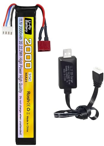 1PCS 11.1V 2000mAh Lipo Batterie mit T-Stecker mit USB-Ladekabel für Luft-Softball-Modell-Pistole Spezielle aufladbare 3S Lithium-Polymer-Batterie für Luft-Softball-Pistole