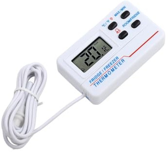 Homeponnew Digital Refrigerator Thermometer with External Sensor, -50°C to 70°C Range, Large LCD Display, Min/Max Memory & Adjustable High/Low Alarms for Cold Storage, Aquariums, Freezers – White