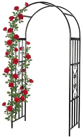 Relaxdays Rosenbogen Metall, Torbogen Garten, HBT: 206 x 114 x 50 cm, Rankbogen für Kletterpflanzen, romantisch, schwarz